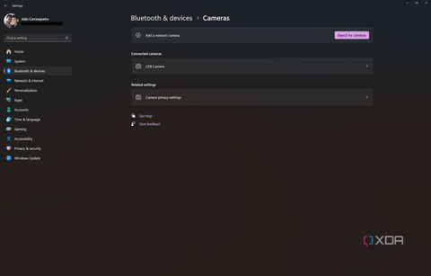 Sreenshot of Cameras page in Windows 11 Settings