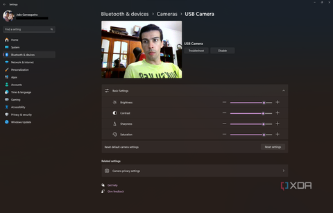 Screenshot of camera image settings in Windows 11