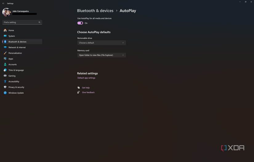 Screenshot of Autoplay page in Windows 11 Settings