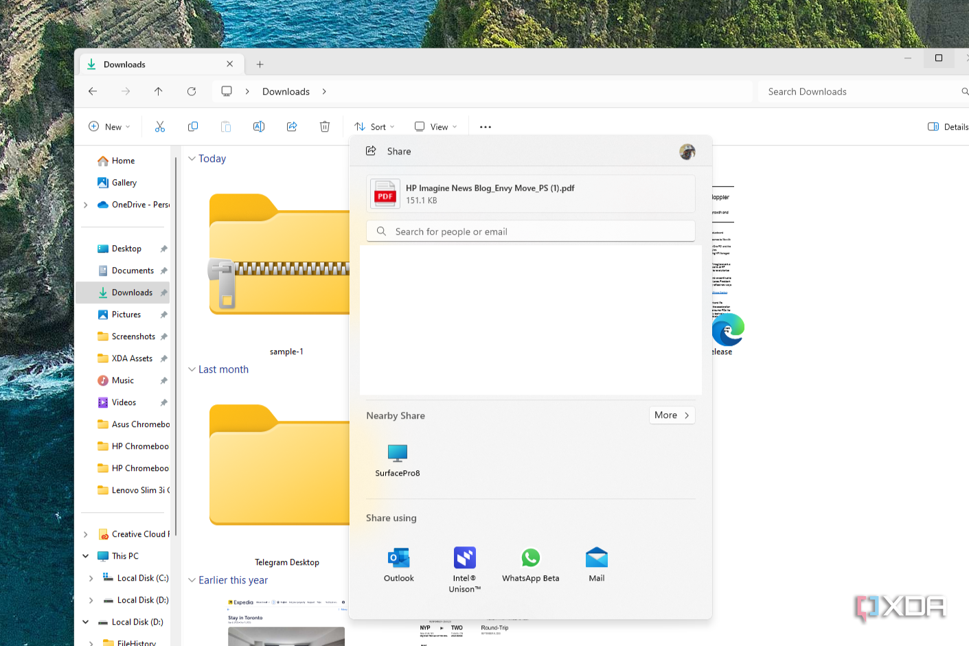 The Windows 11 Share pane in the File Explorer app