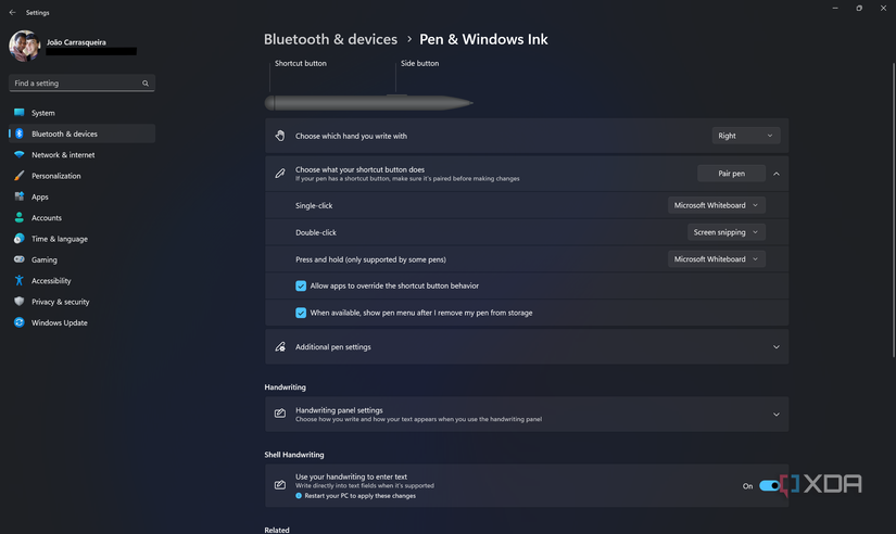 Screenshot of the Pen & Windows Ink page in Windows 11 Settings