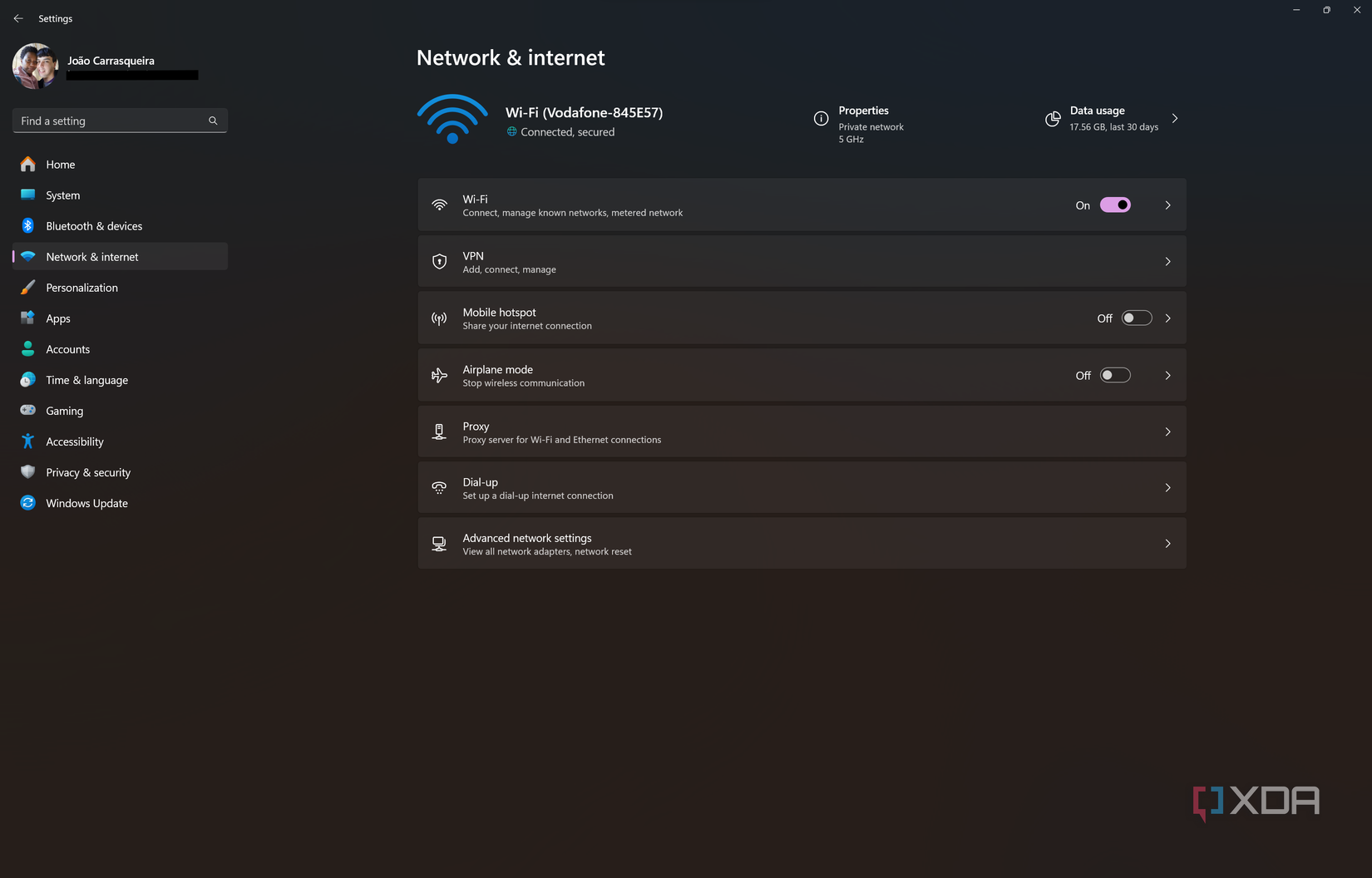 Screenshot of Network & Internet section in Windows 11 Settings
