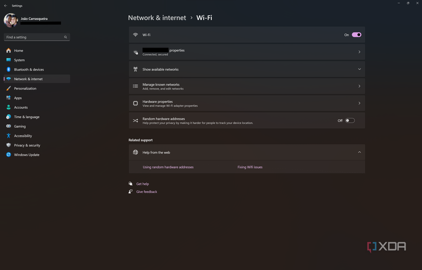 Screenshot of Wi-Fi page in Windows 11 Settings