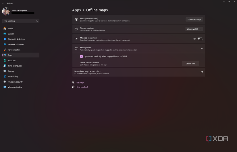 Screenshot of Offline maps page in Windows 11 Settings
