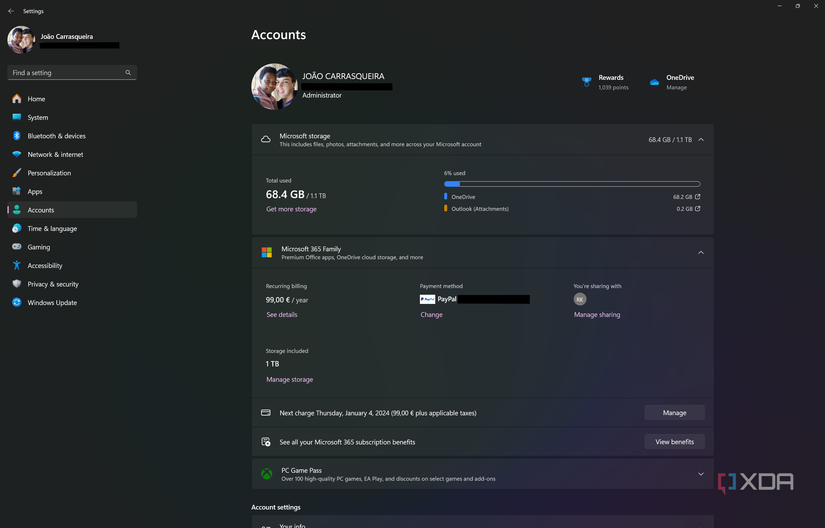 Screenshot of the Accounts section in Windows 11 Settings