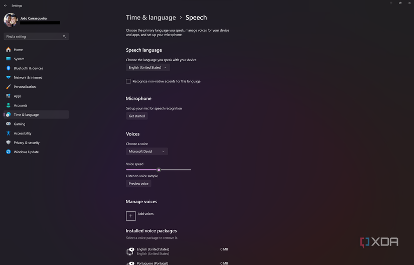 Screenshot of the Speech page in Windows 11 Settings