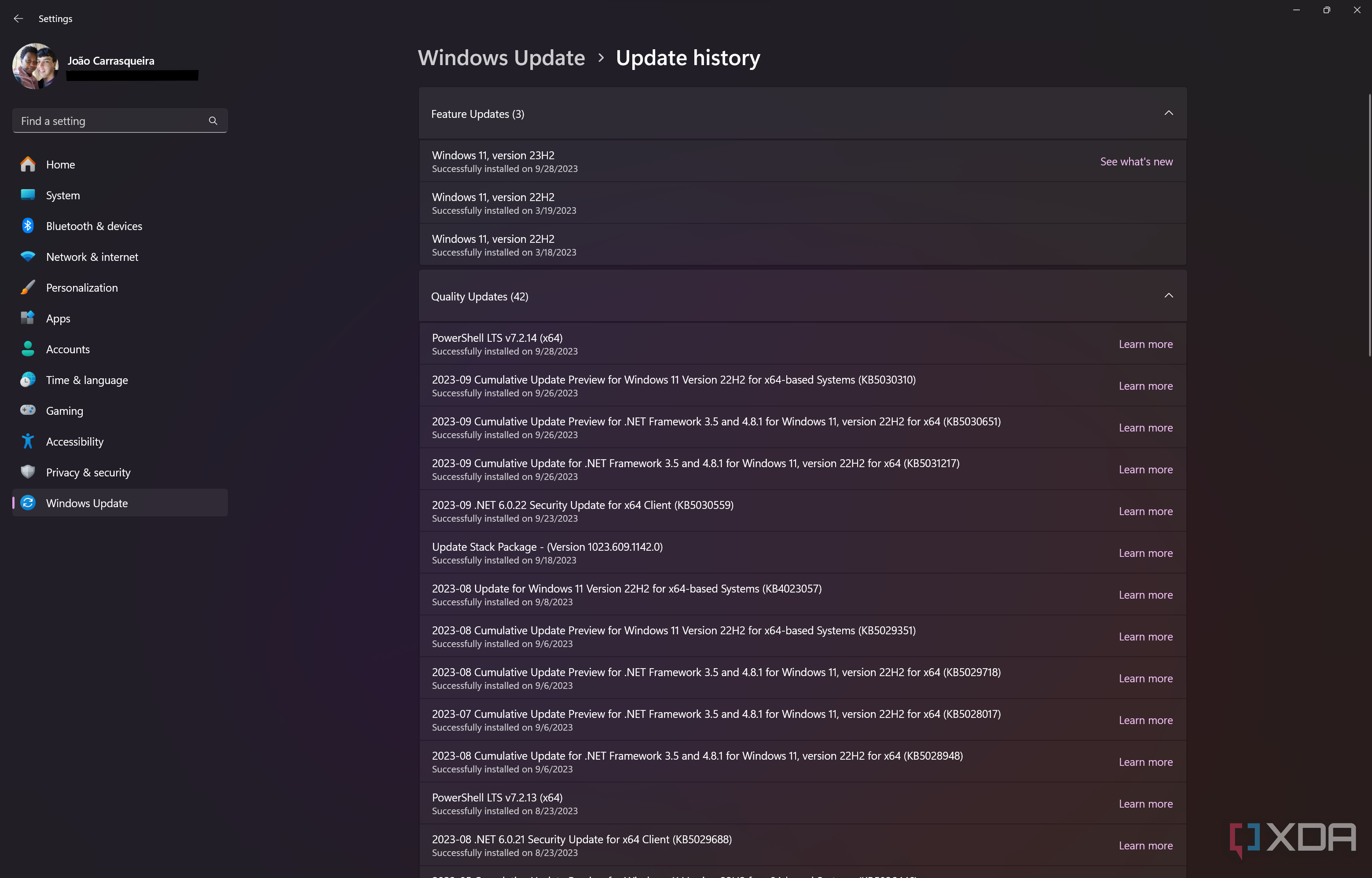 Screenshot of the Update history page in Windows 11 Settings