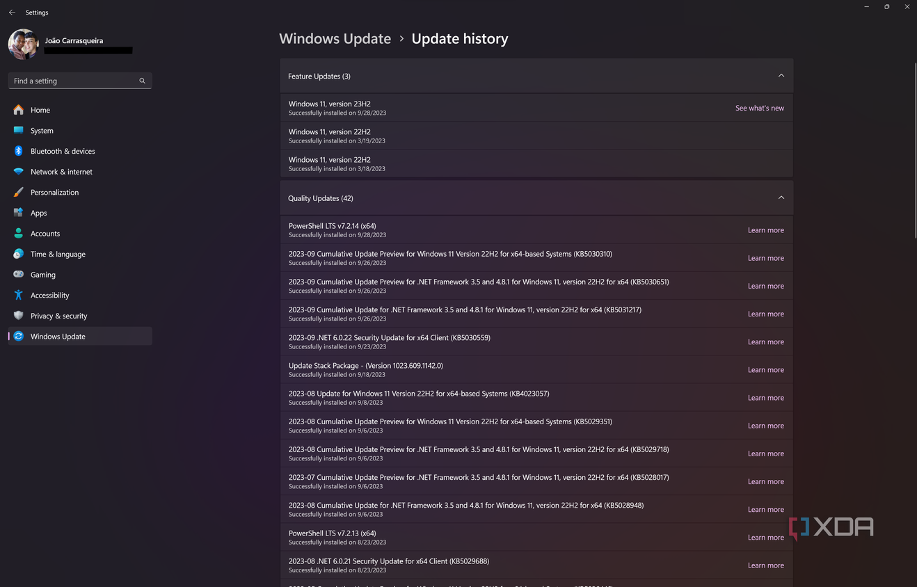 Screenshot of the Update history page in Windows 11 Settings