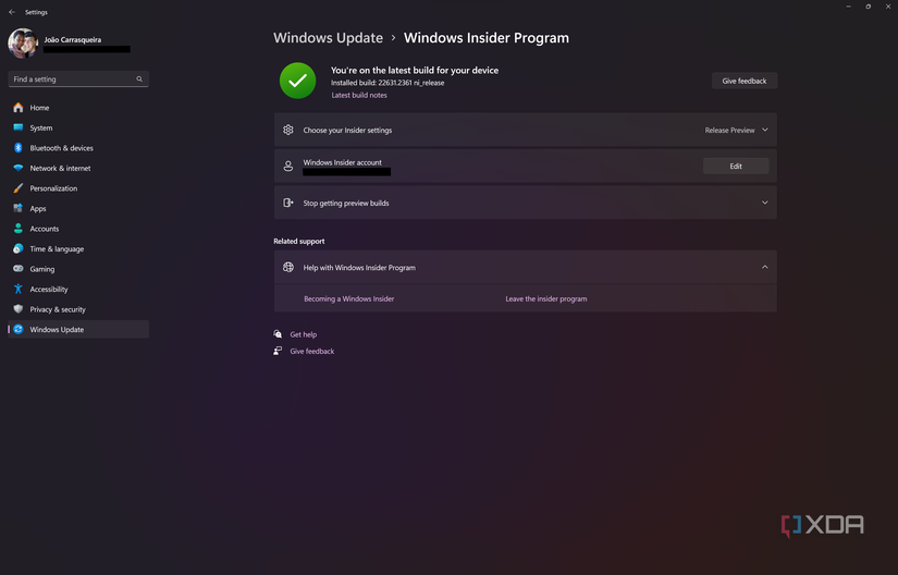 Screenshot of the Windows Insider Program page in Windows 11 Settings