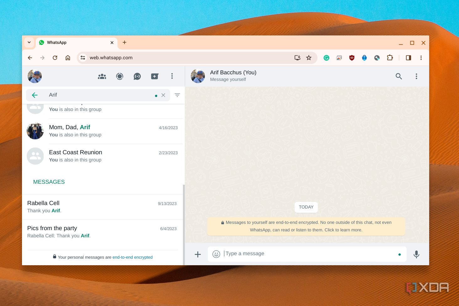 WhatsApp running on Chromebook
