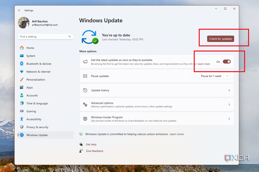 Previewing updates in Windows 11