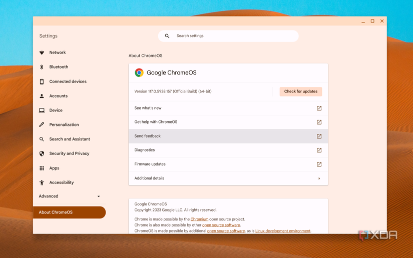 Checking for updates in ChromeOS