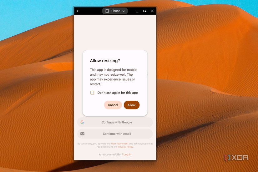Resizing an Android app in ChromeOS