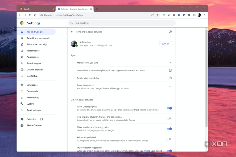 Sync settings for a Google Account in Google Chrome