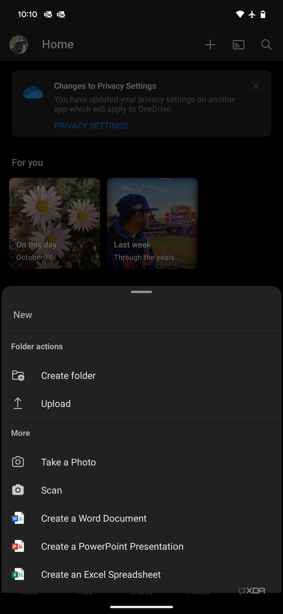 Choosing a type of file to upload in OneDrive
