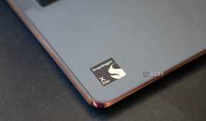 The Snapdragon X Elite badge on the palmrest of a laptop.