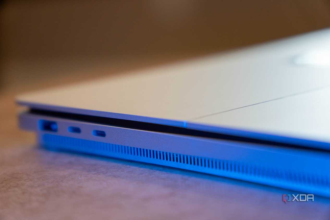 Angled view of two USB-C ports and one USB-A port
