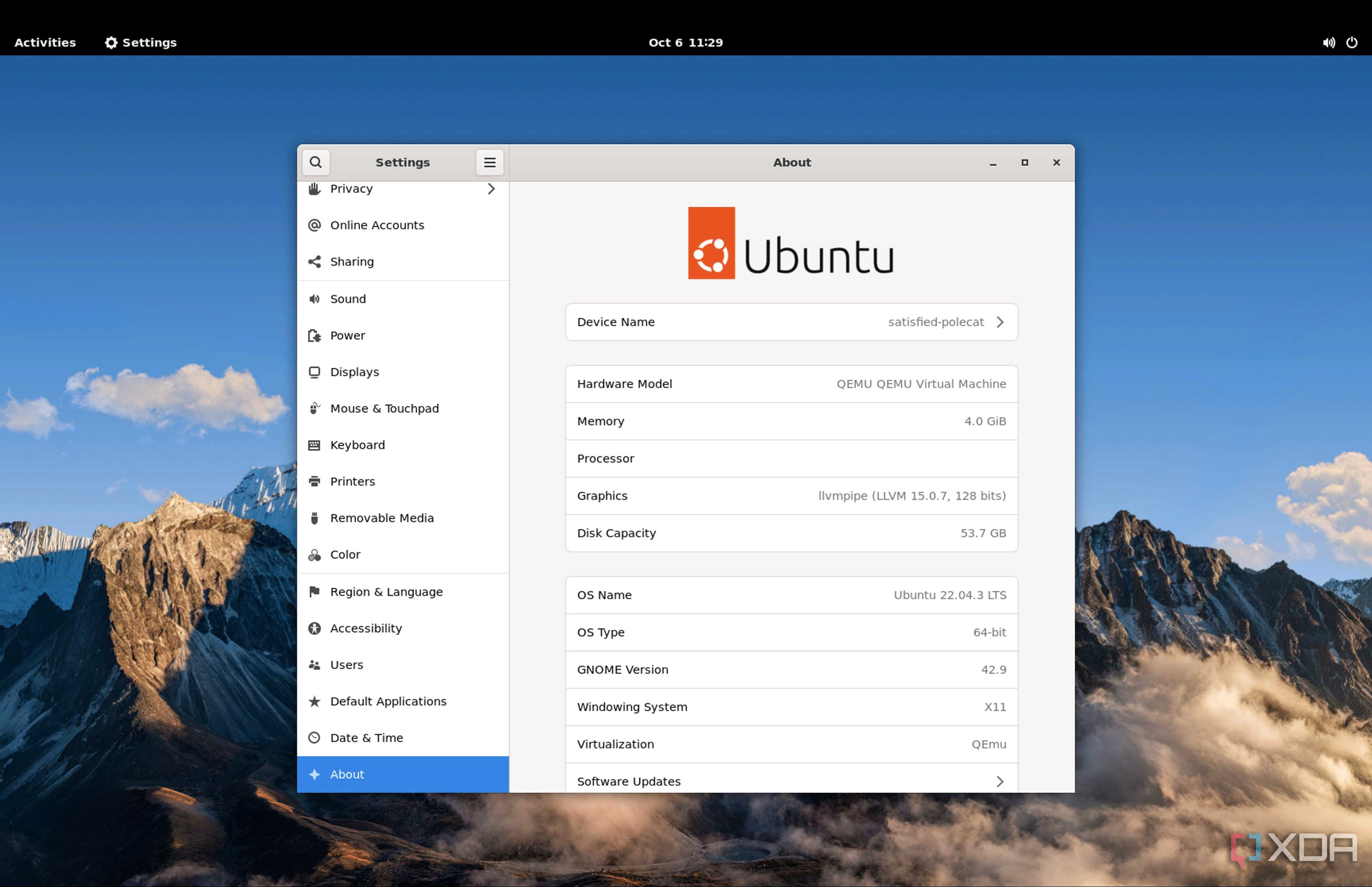 Ubuntu menu window.