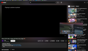 Screenshot of Vvivaldi displaying a YouTube page with the video playing in a pop-out window, which has included volume controls