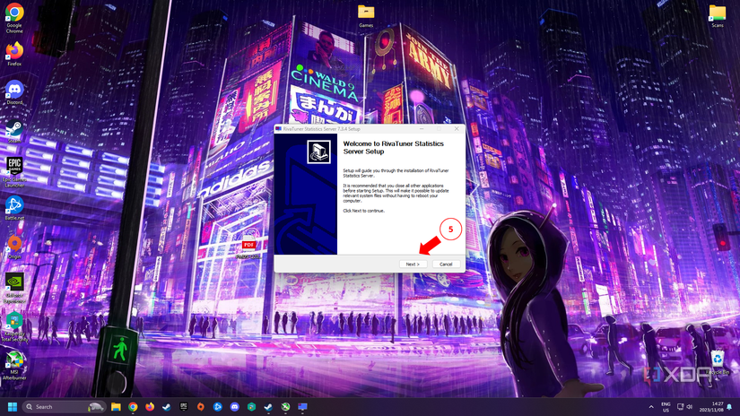 Installation wizard for Rivatuner statistics server on a windows desktop