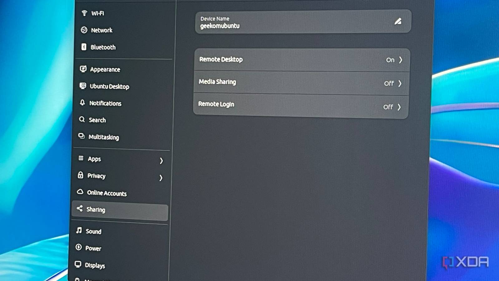 Ubuntu Remote Desktop menu open
