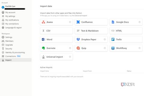 A screenshot showing the account settings in Notion.