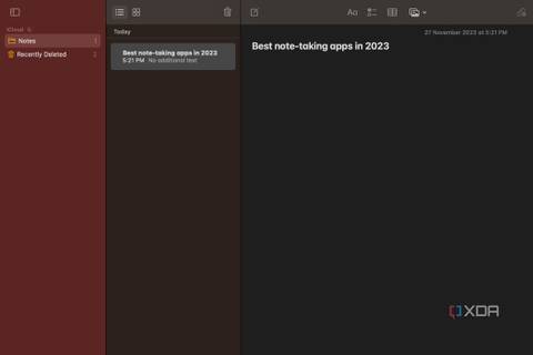 A screenshot showing a new note in Apple Notes.