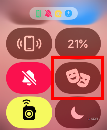 Apple Watch Control Center menu with Theater Mode selected but off.