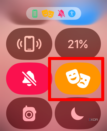 Apple Watch Control Center menu with Theater Mode selected and on.