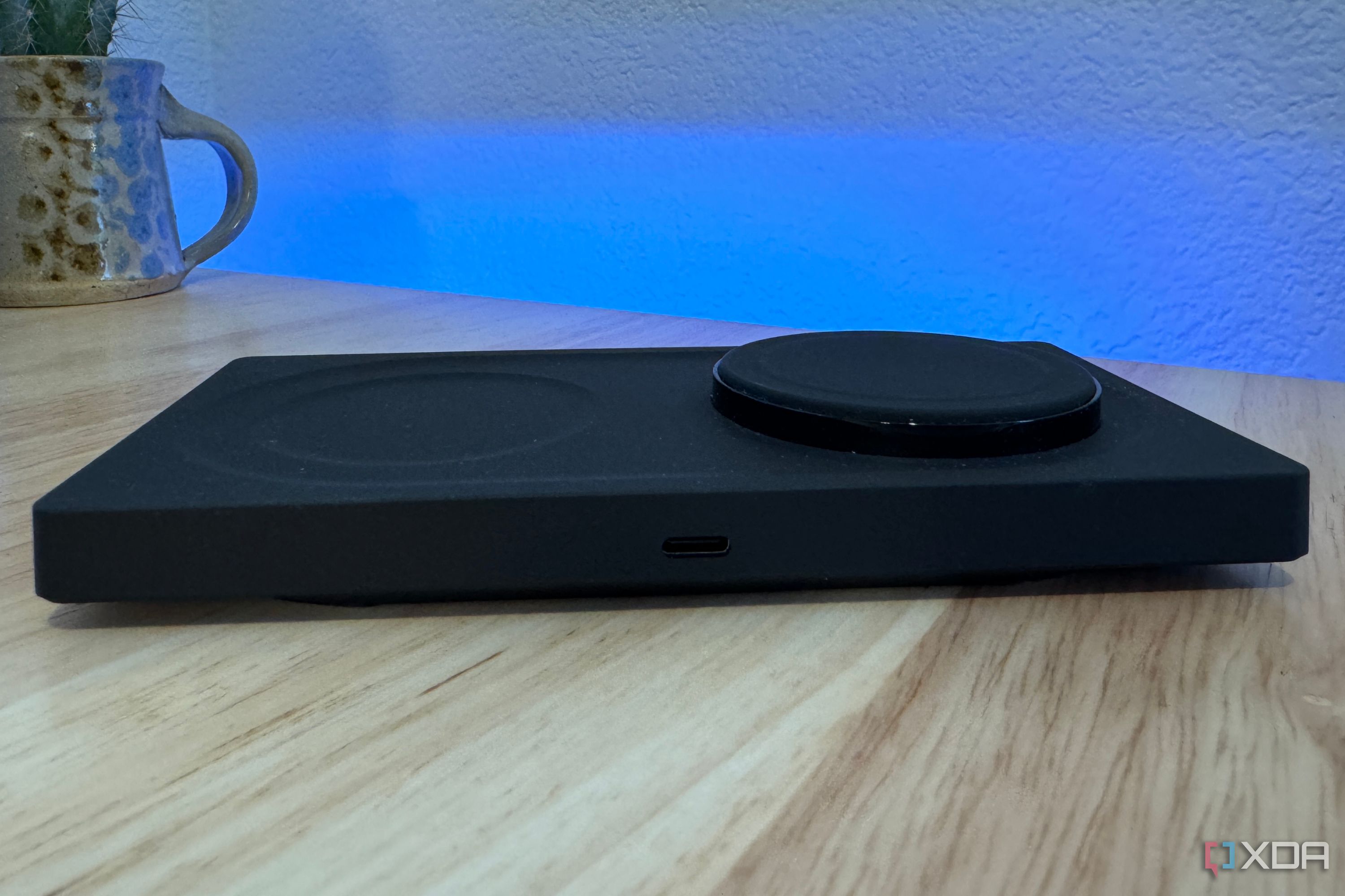 The USB-C port on the Belkin wireless charging pad.