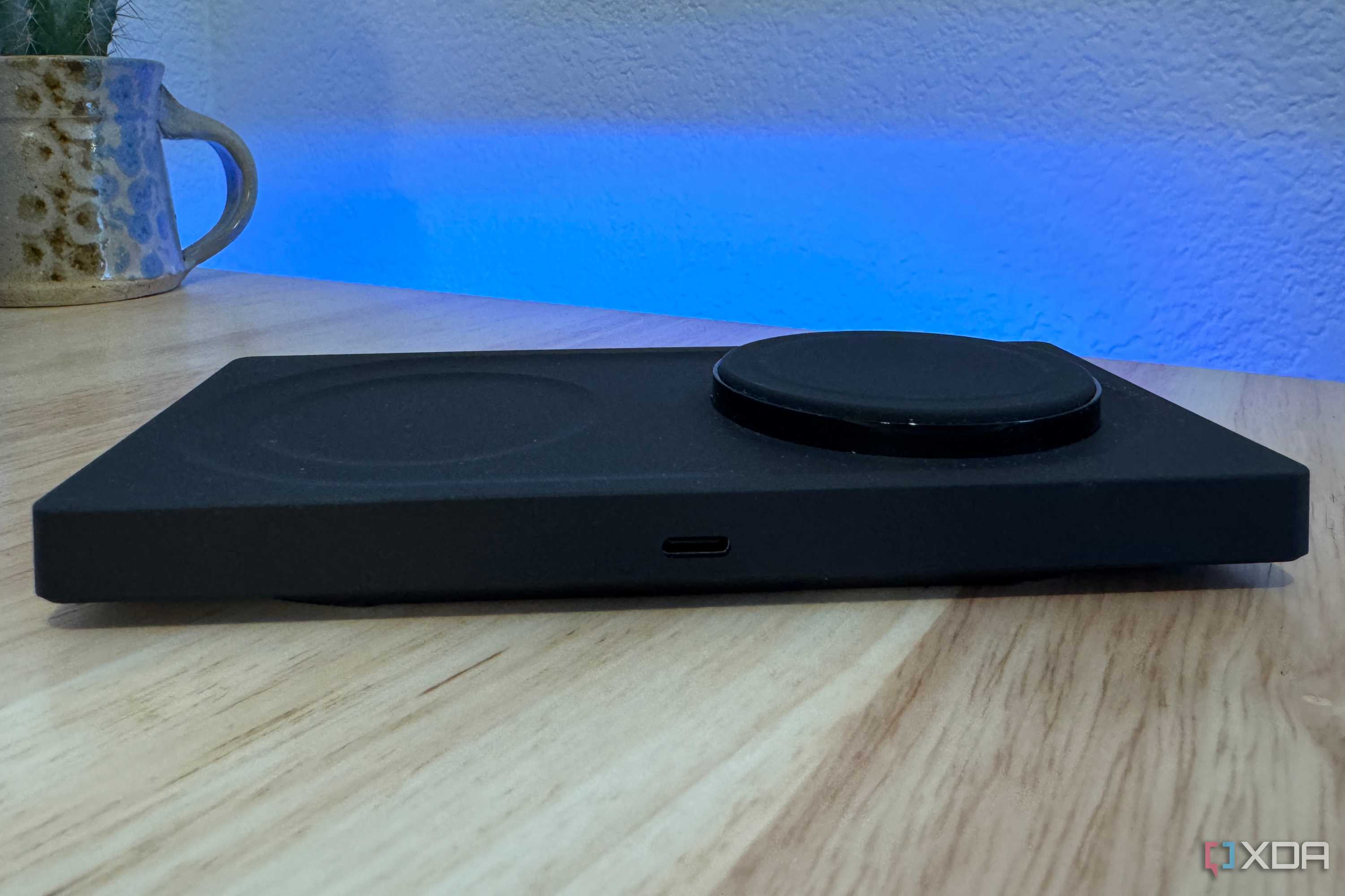 The USB-C port on the Belkin wireless charging pad.