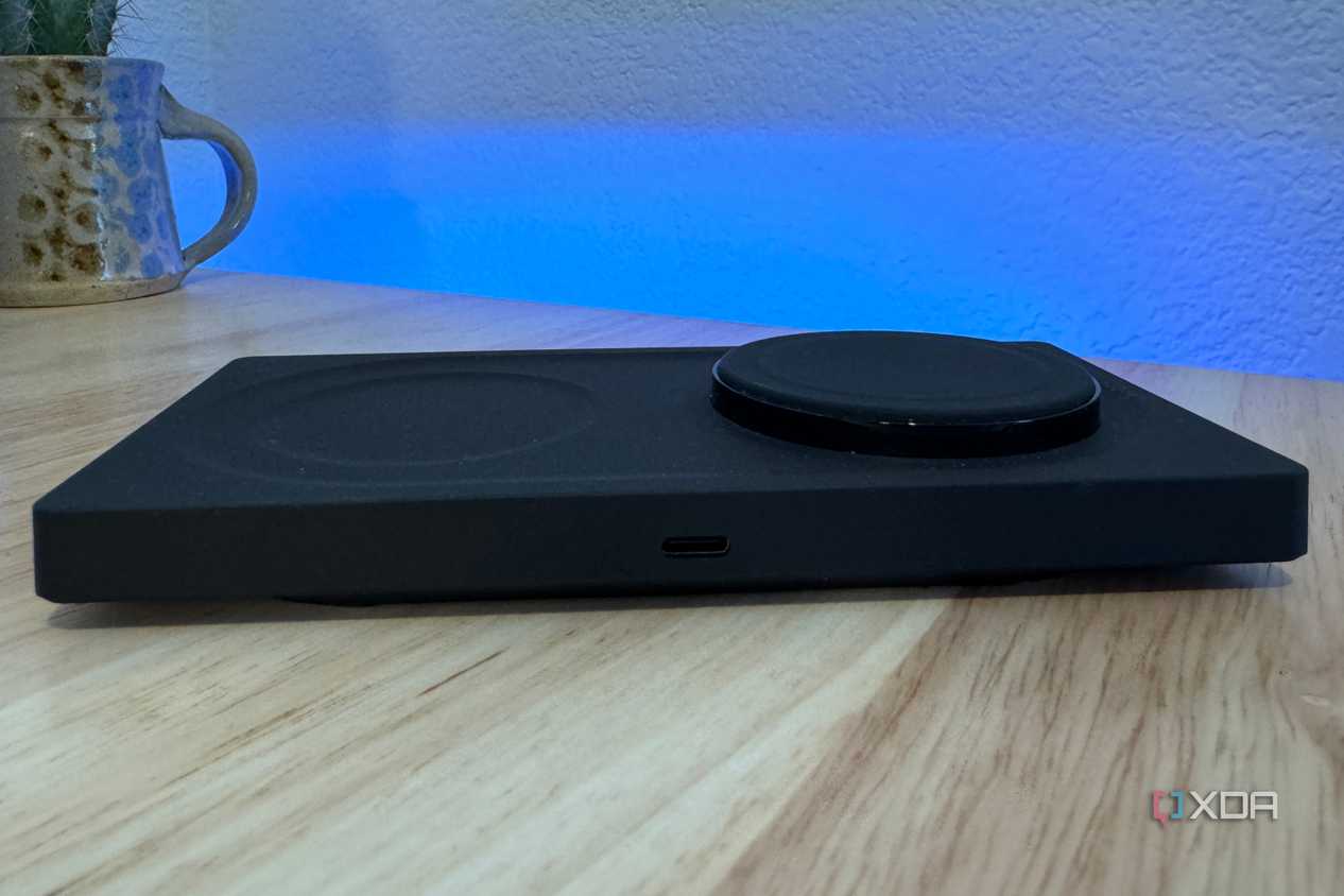 The USB-C port on the Belkin wireless charging pad.