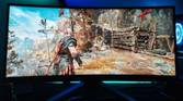 An image showing a Benq Mobiuz ex3415r ultrawide monitor displaying God Of War gameplay.