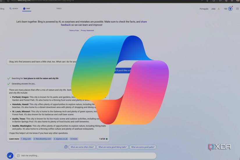 Screenshot of Bing Chat with a Copilot logo overlaid on top