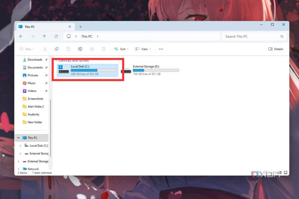 A screenshot showing the C drive in This PC on Windows.