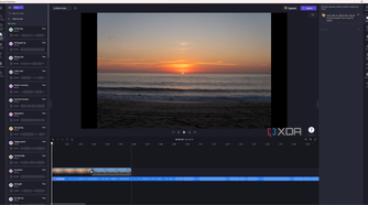 Screenshot of Clipchamp with the stock audio library open and an audio clip added to the timeline