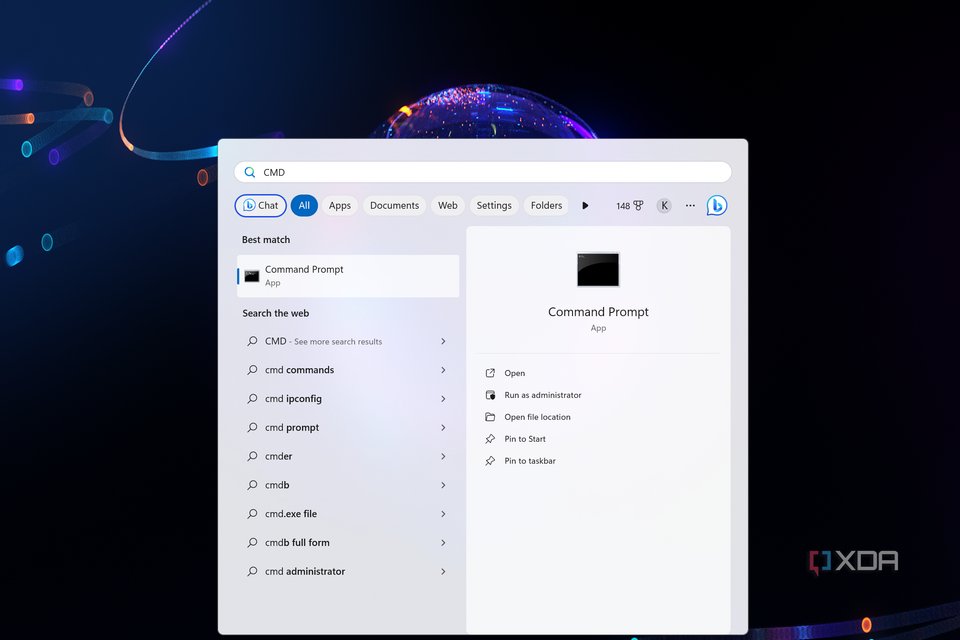 A screenshot showing CMD in Start Menu.