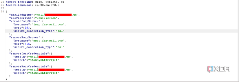 A screenshot showing sniffed IMAP credentials from the Outlook Client.