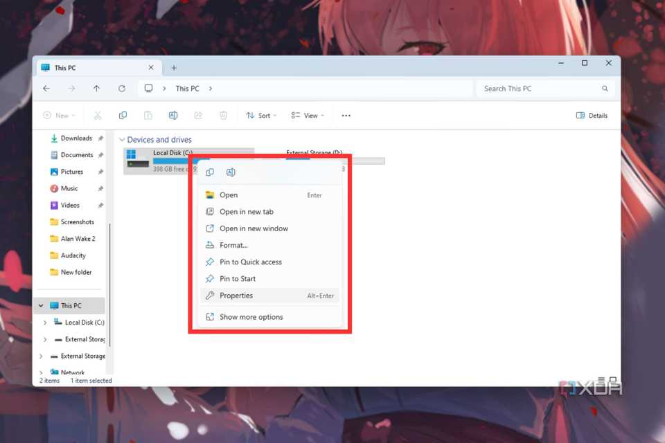A screenshot showing the context menu for drive in Windows.