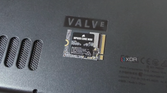 Corsair MP600 Core Mini SSD next to the Valve logo on the Steam Deck.