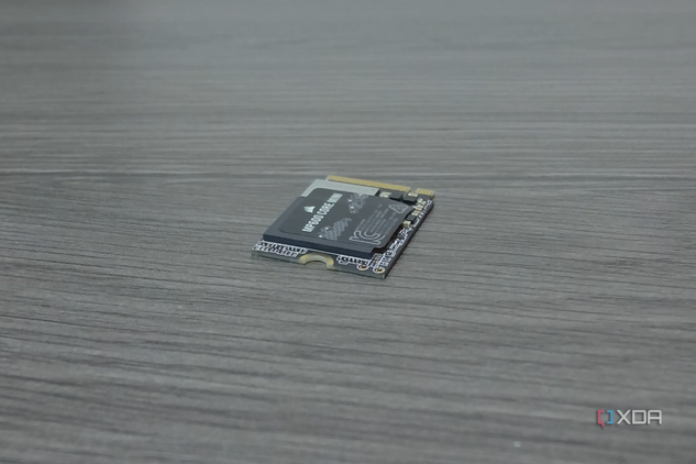 Corsair MP600 Core Mini SSD at an angle.
