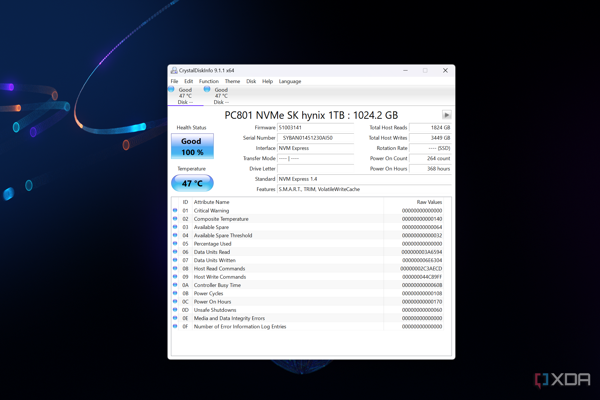 A screenshot showing the CrystalDiskInfo app running on Windows.