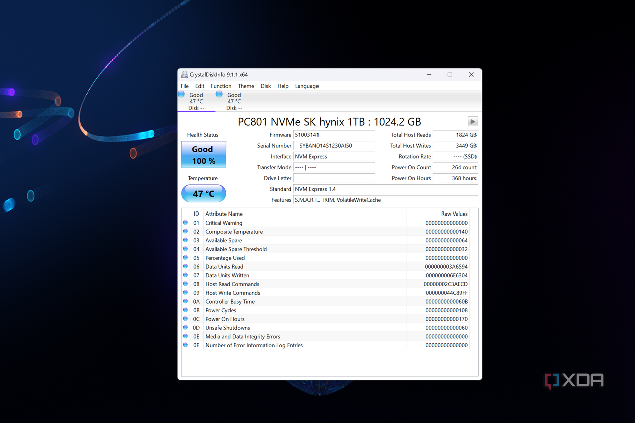 A screenshot showing the CrystalDiskInfo app running on Windows.