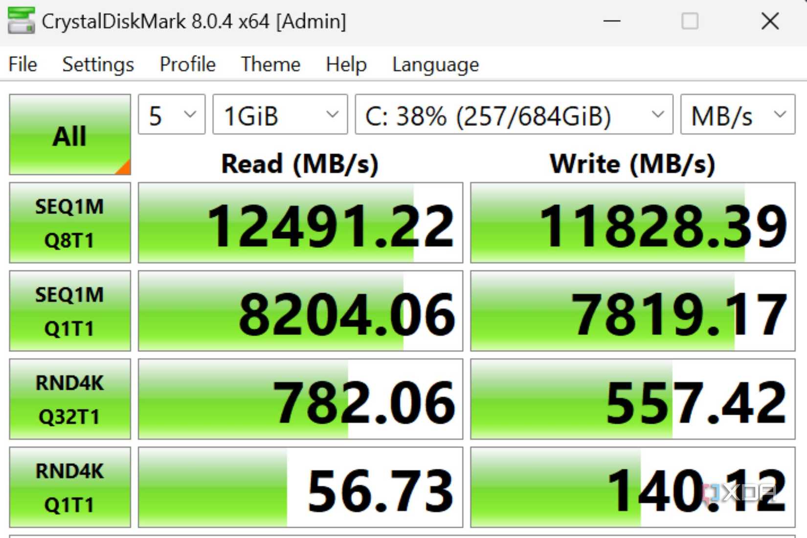 A screenshot showing the CrystalDiskMark benchmark performed on the Alienware m16.