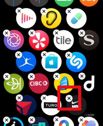 Apple Watch delete app X icon Grid View