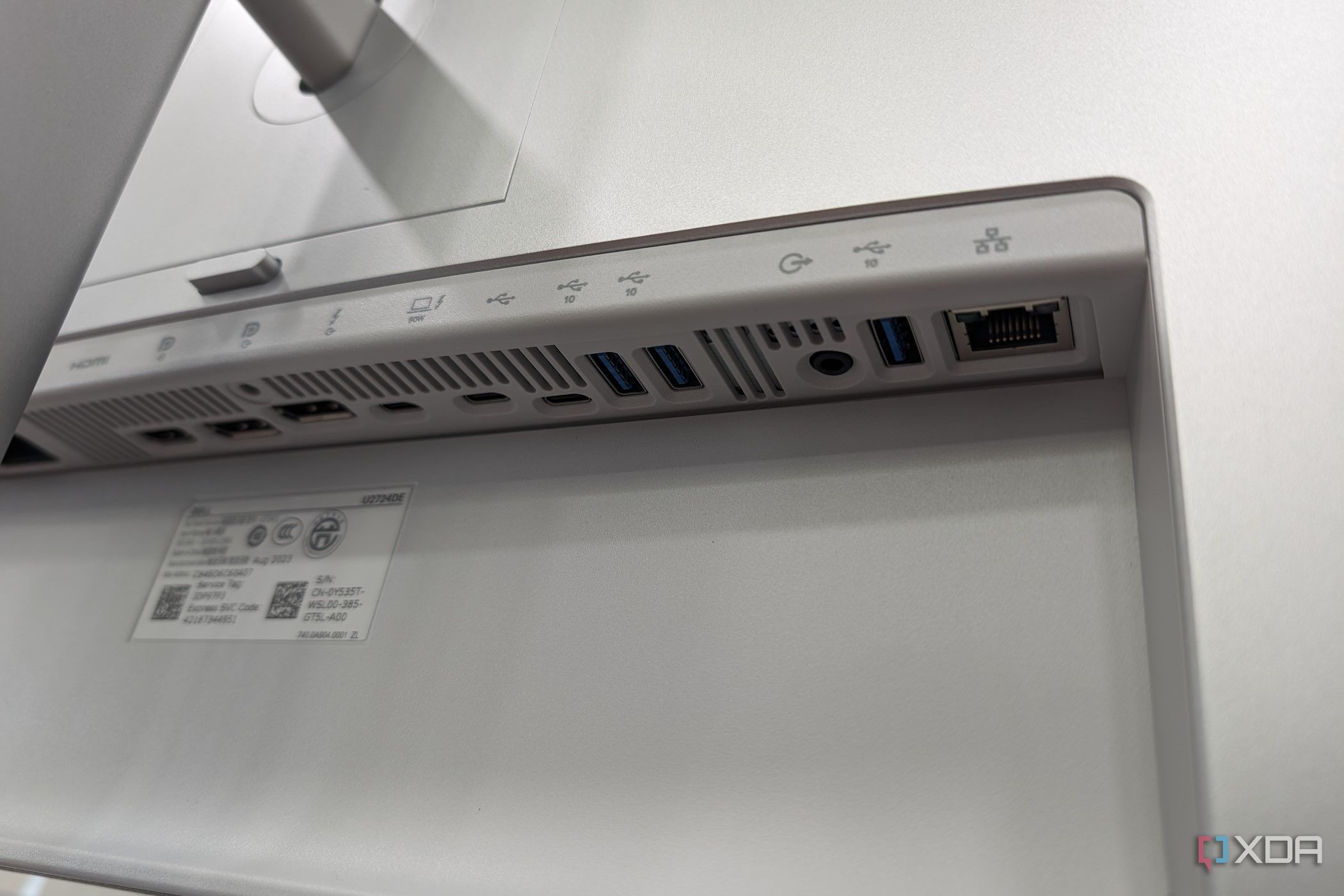 The ports on the underside of the Dell UltraSharp27 Thunderbolt Monitor
