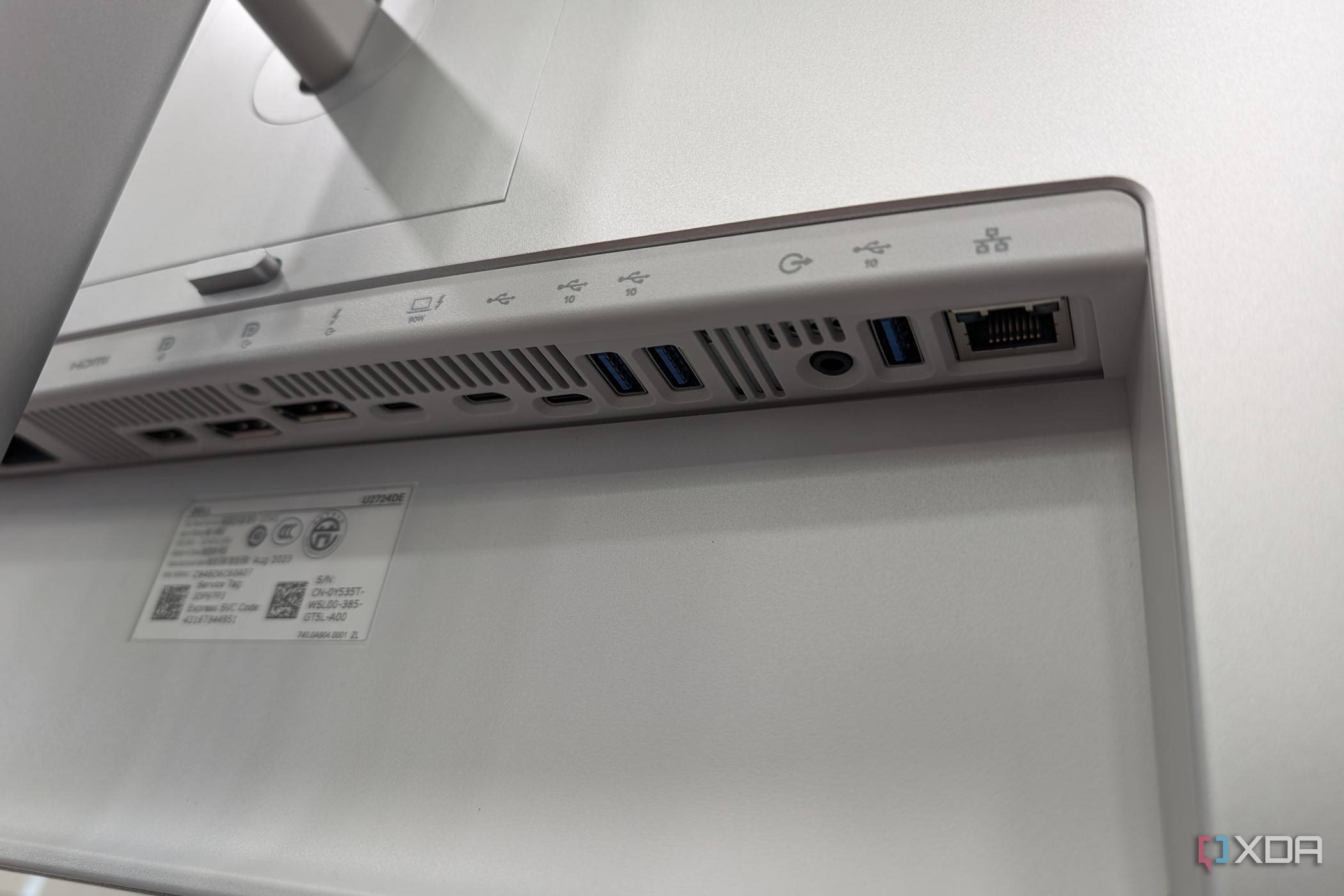 The ports on the underside of the Dell UltraSharp27 Thunderbolt Monitor
