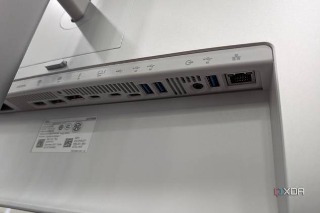 The ports on the underside of the Dell UltraSharp27 Thunderbolt Monitor