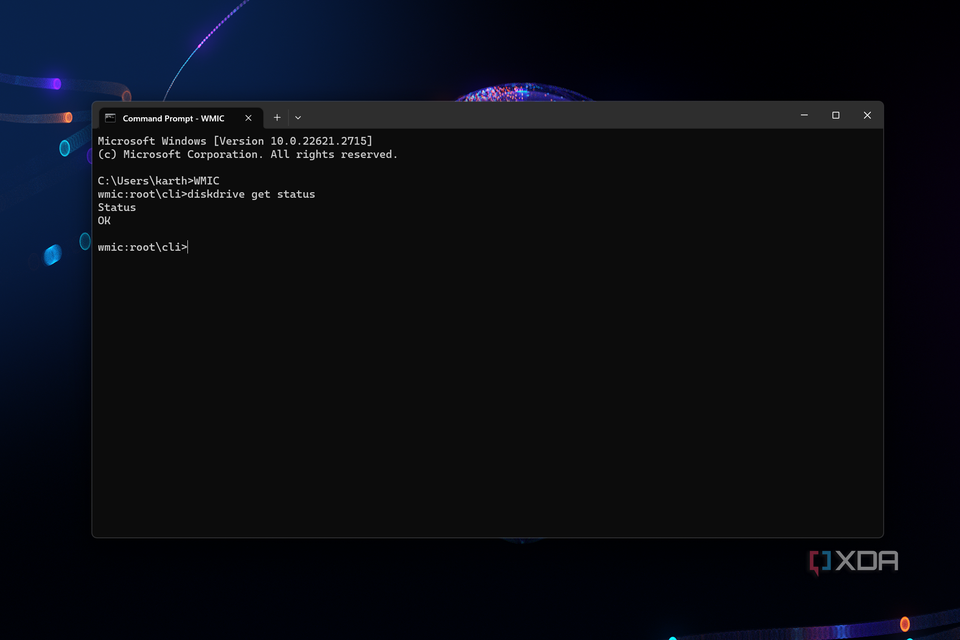 A screenshot showing the CMD in Windows 11 with the drive status command.