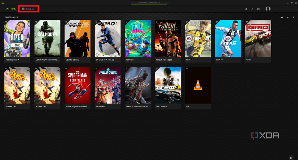 geforce experience home screen